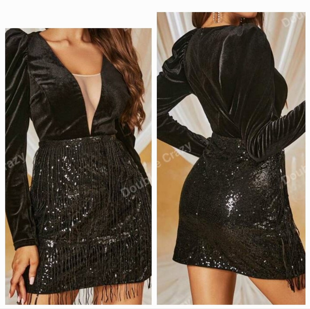 Double Crazy Women's Contrast Mesh Fringe Dress